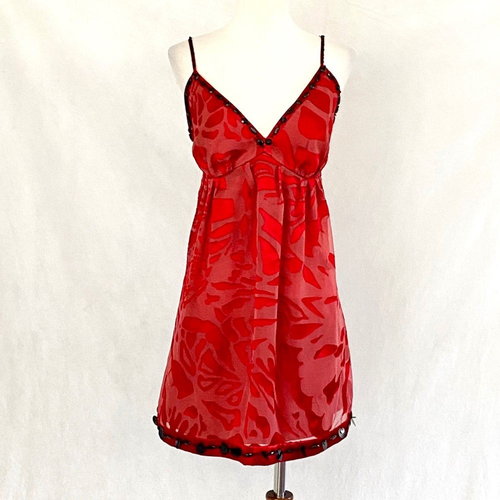 Nicole by Nicole Miller Flocked Beaded Slip Dress